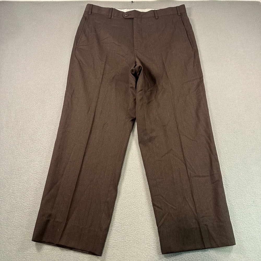 Zanella Todd Brown Wool Dress Pants Mens 35 Made in Italy Flat Front Trousers